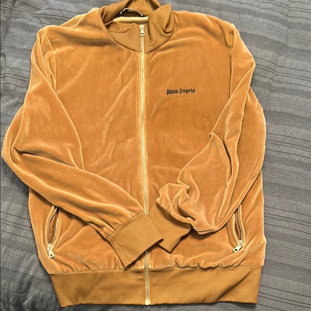 Palm Angels Tan Lightweight Shirt Jacket with Mock Neck
